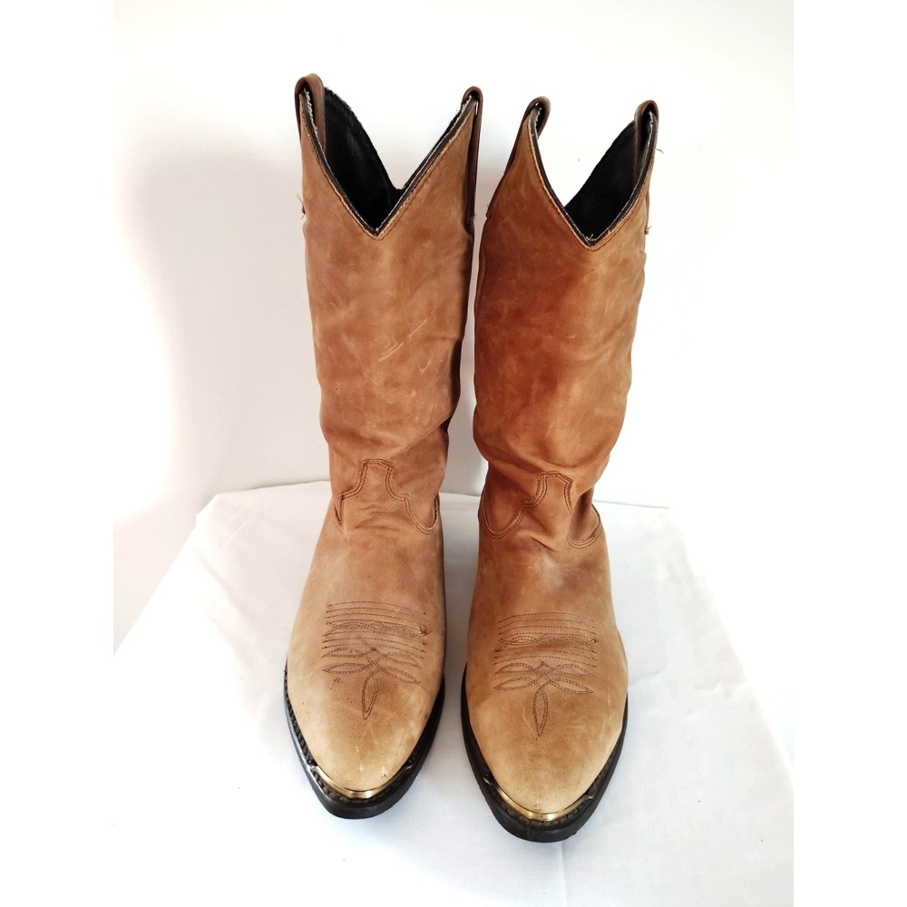 Great Western Boot Co Tan Leather Cowboy Boots Gold Trim Pointed Toe Men 11.5 D*